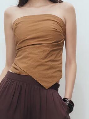 Mango Brown Smocked Tube Top ASYMMETRICAL STRAPLESS TOP 2900